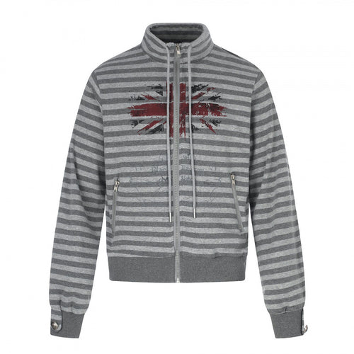 Unisex Gestreifter Zip-Hoodie mit Troyerkragen, Brust-Print und Reißverschlusstaschen Echo Archiv