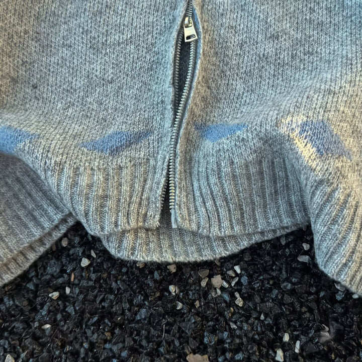 Unisex Grobgestrickte Norweger-Cardigan mit Rundhals, durchgehendem Reißverschluss und Jacquard‑Yoke Echoarchiv