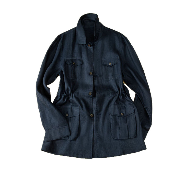Damen Utility-Jacke aus Leinenmix mit Tunnelzug, Pattentaschen und Hemdkragen Echoarchiv
