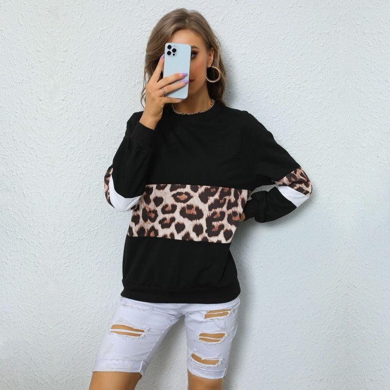 Damen Sweatshirt mit Leo‑Print und Colorblock‑Einsatz Echoarchiv