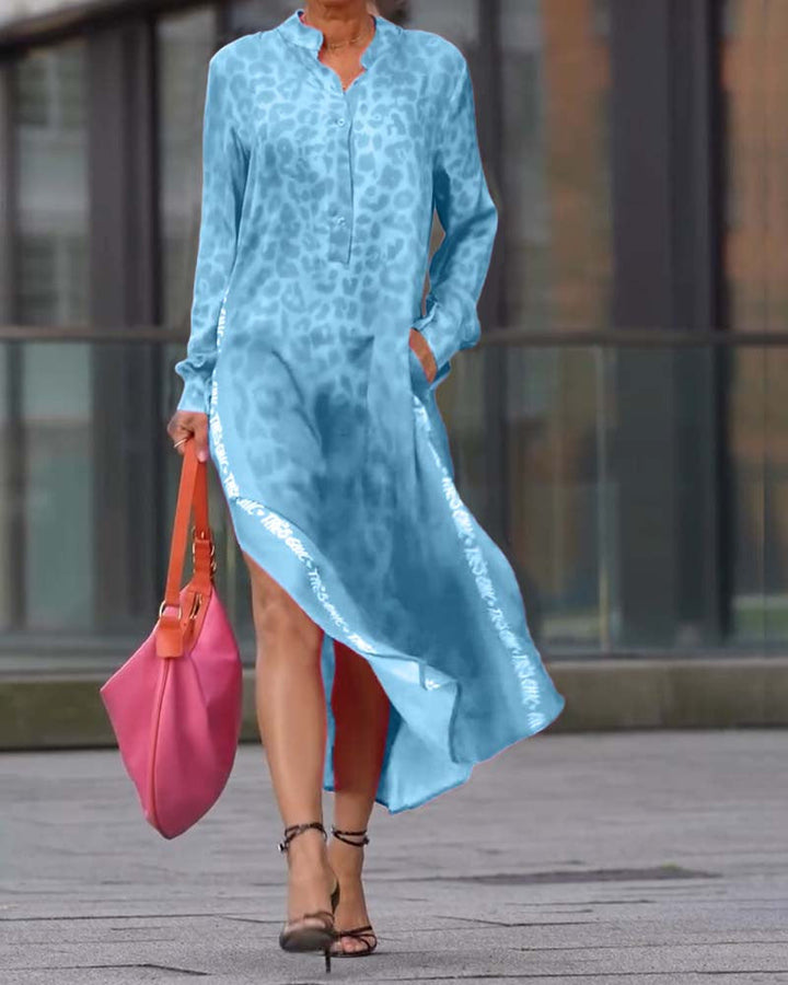Damen Maxikleid mit Lässiger Knopfleiste und Animalischen Mustern Echoarchiv