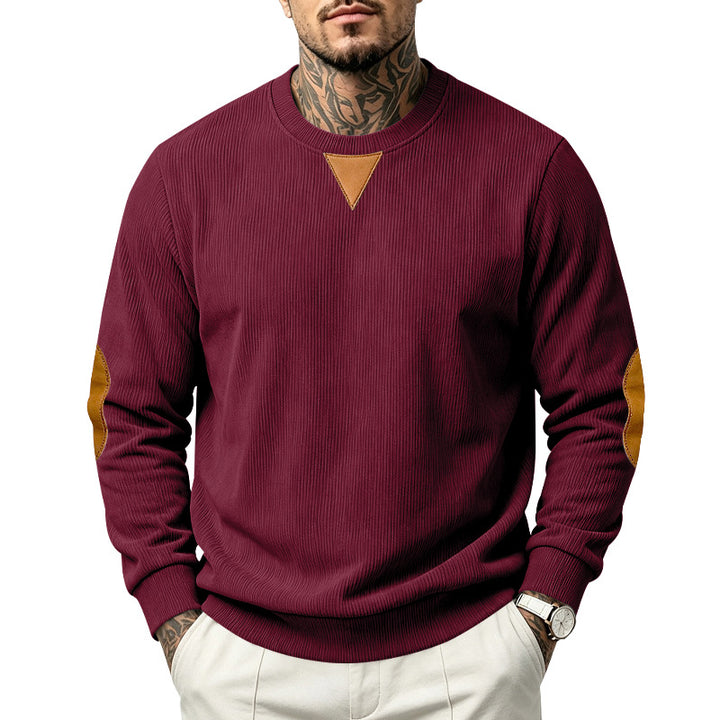 Herren Rundhals-Sweatshirt mit feiner Rippstruktur und Ellbogen‑Patches Echoarchiv