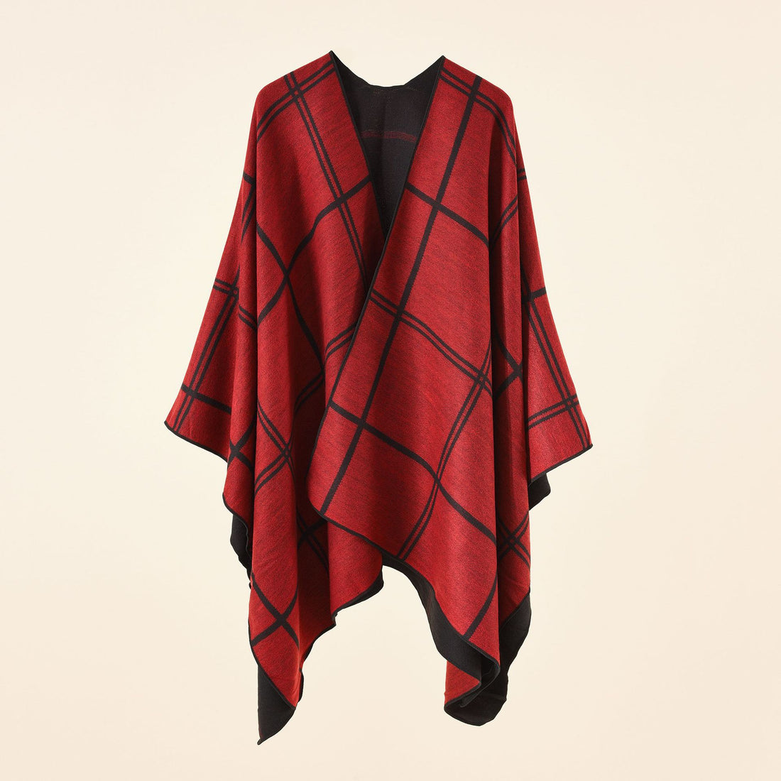 Damen Strickponcho im Paisley-Jacquard mit offener Vorderseite – Veloura