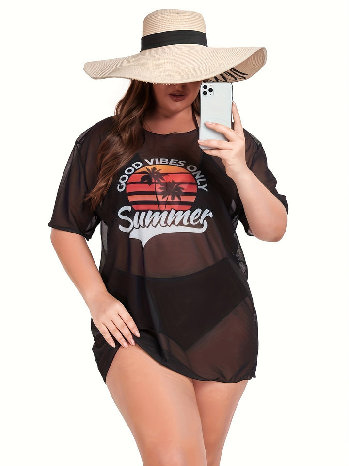 Damen Transparente Strandbluse mit sommerlichem Aufdruck Echo Archiv