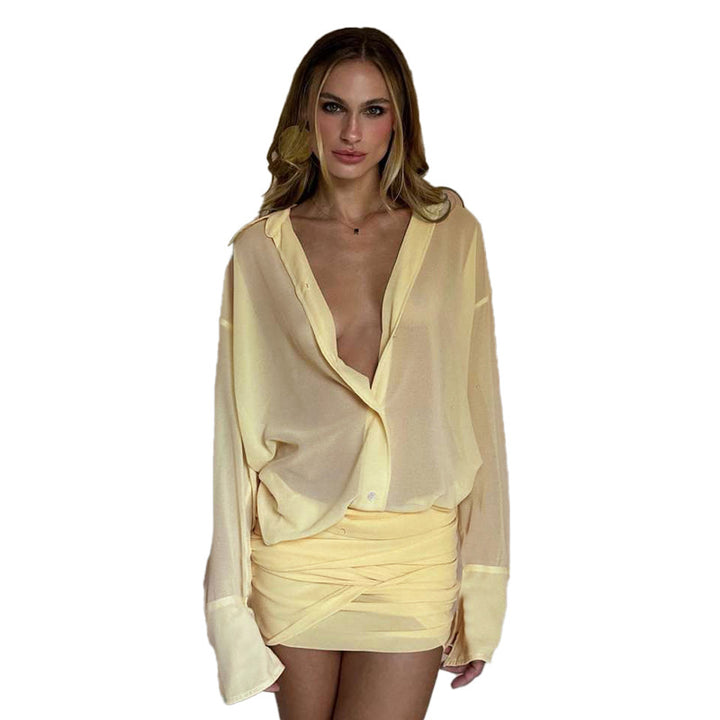 Damen Chiffon Bluse mit gerafftem Minirock Echo Archiv