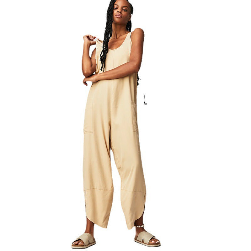 Damen Lässiger Jumpsuit mit weitem Bein und seitlichen Taschen Echo Archiv
