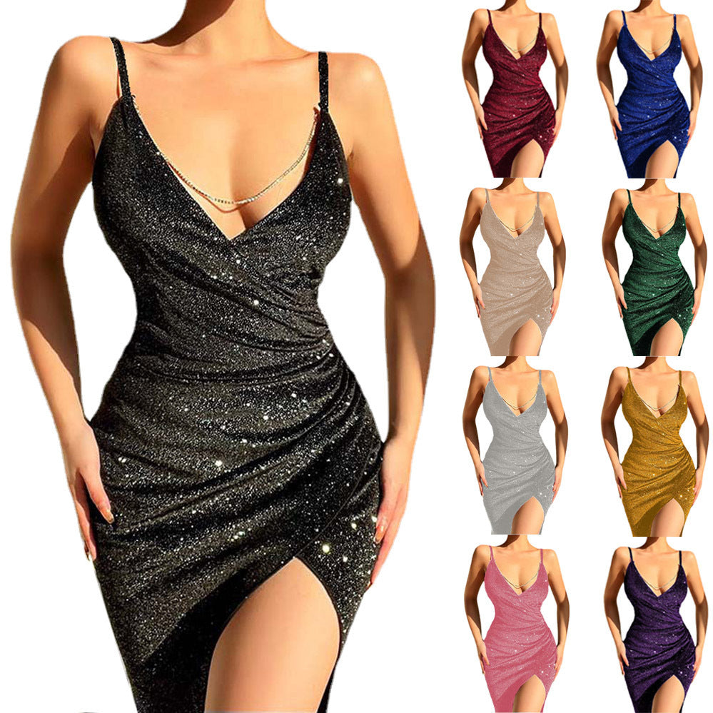 Damen Glamouröses Wickelkleid mit seitlichem Schlitz und funkelnden Details Echo Archiv