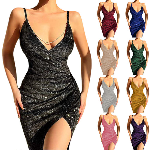 Damen Glamouröses Wickelkleid mit seitlichem Schlitz und funkelnden Details Echo Archiv