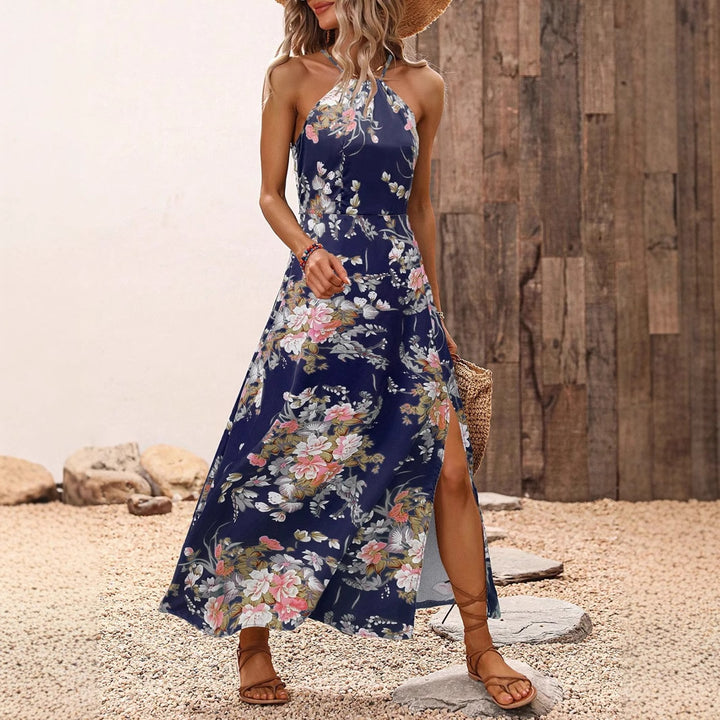 Damen Maxikleid mit eleganten Seitenschlitzen und floralen Akzenten Echo Archiv