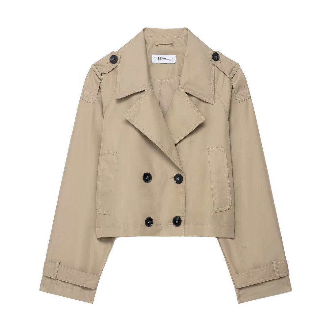 Damen Cropped Doppelreiher-Trenchjacke mit Epauletten, weiten Revers und verstellbaren Ärmelriegeln Echo Archiv