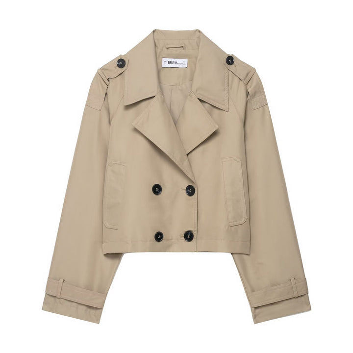 Damen Cropped Doppelreiher-Trenchjacke mit Epauletten, weiten Revers und verstellbaren Ärmelriegeln Echo Archiv