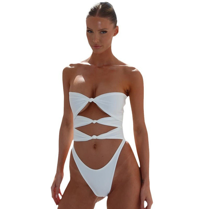 Damen Bandeau-Badeanzug mit knotendem Design Echo Archiv