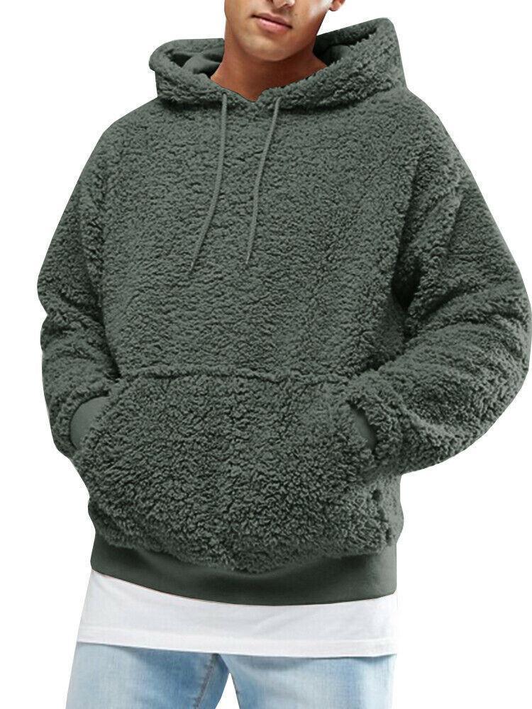 Herren Lässiger Teddy-Fleece Hoodie mit praktischen Kängurutaschen und verstellbarem Kordelzug Echoarchiv