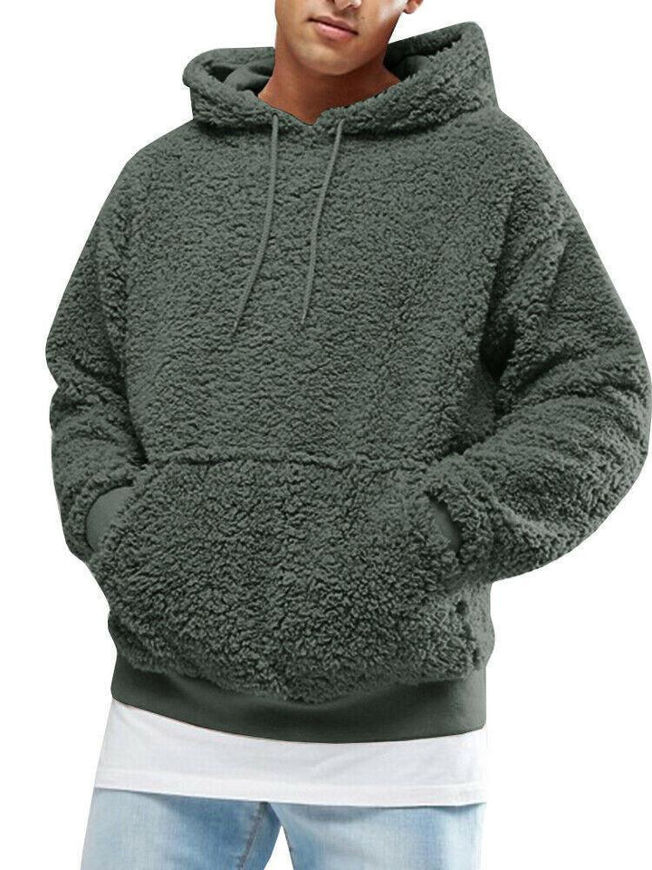 Herren Lässiger Teddy-Fleece Hoodie mit praktischen Kängurutaschen und verstellbarem Kordelzug Echoarchiv
