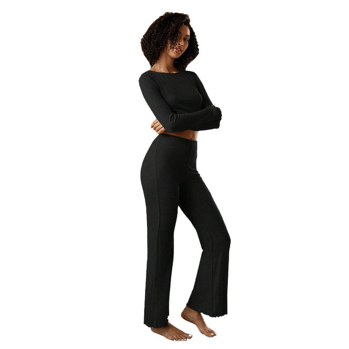 Damen geripptes Lounge-Set mit Cropped-Longsleeve und Highwaist-Leggings – Avérine