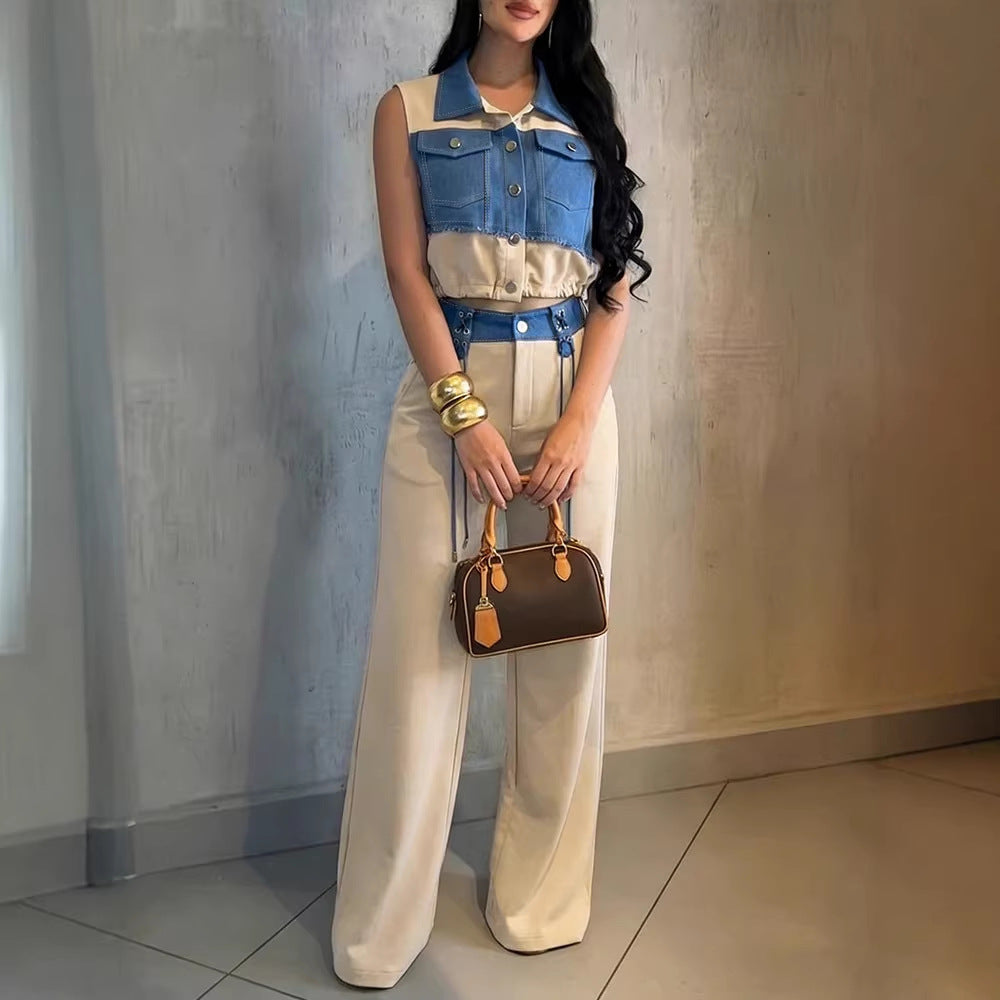 Damen Modischer Overall mit Denim-Design und Stylish-Bund Echo Archiv