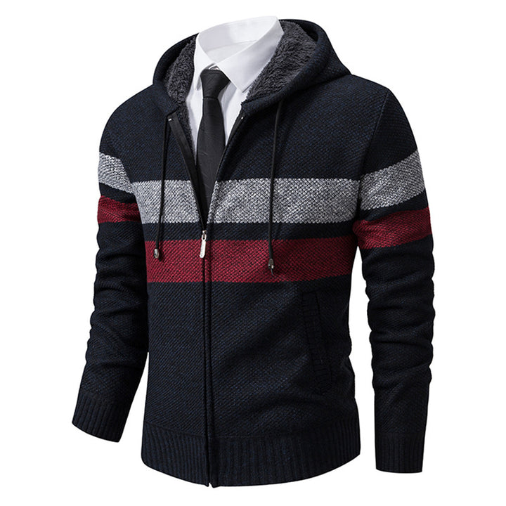 Herren nan gefütterte Kapuzen-Strickjacke mit Teddyfutter, durchgehendem Reißverschluss und kontrastierenden Streifen Echo Archiv