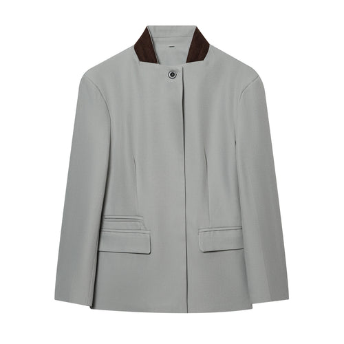 Damen Kurzblazer im minimalistischen Clean‑Look mit Stehkragen und verdeckter Knopfleiste Echoarchiv