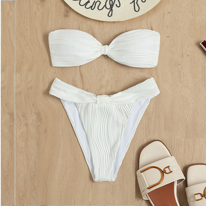 Damen Bandeau-Bikini mit modischer Raffung und hoch geschnittenem Slip Echo Archiv
