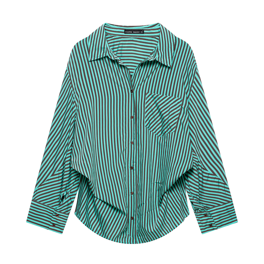 Damen Gestreifte Oversize-Hemdbluse mit Brusttasche und weiten Manschetten Echo Archiv