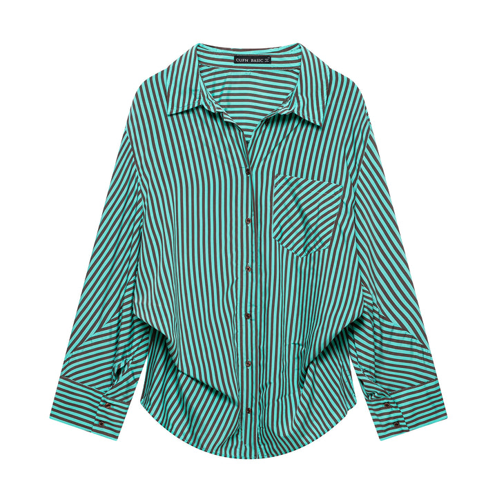 Damen Gestreifte Oversize-Hemdbluse mit Brusttasche und weiten Manschetten Echo Archiv