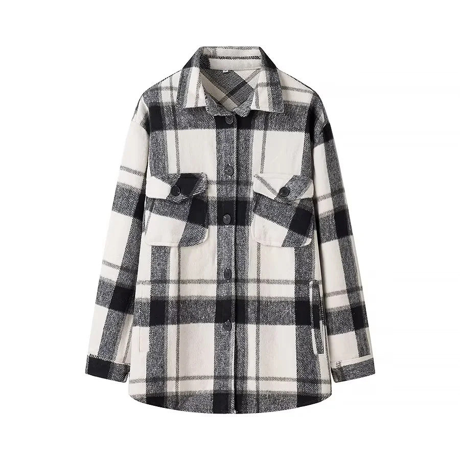 Damen nan kariertes Overshirt im Shacket‑Stil mit aufgesetzten Brusttaschen Echo Archiv