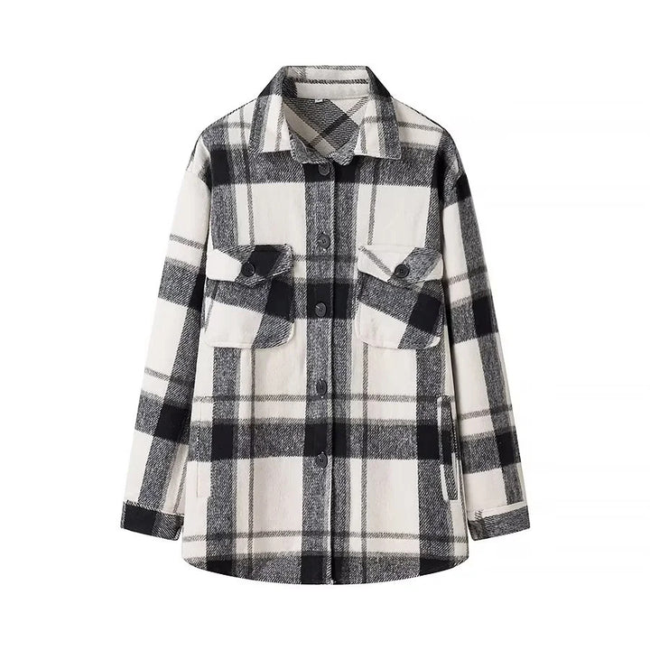 Damen nan kariertes Overshirt im Shacket‑Stil mit aufgesetzten Brusttaschen Echo Archiv
