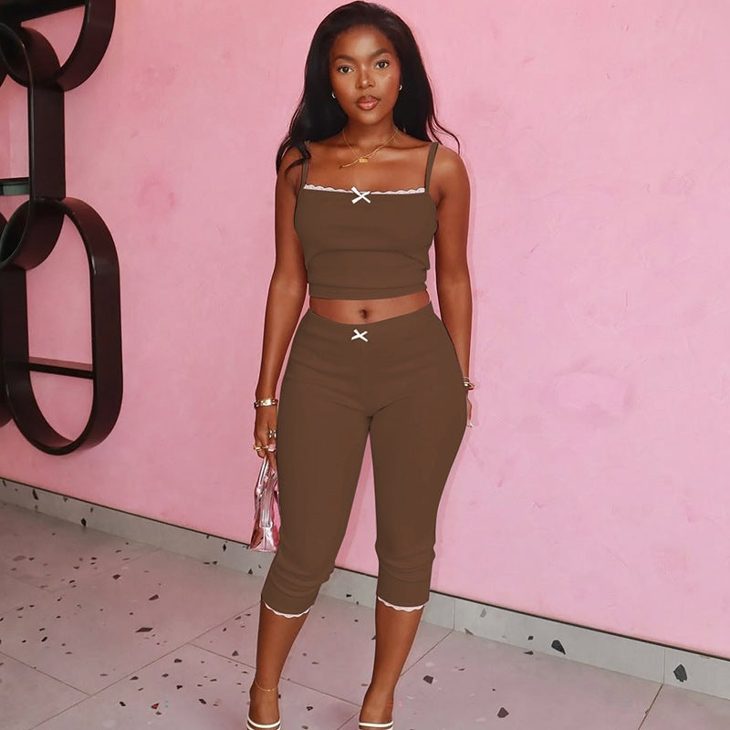 Damen Sportliches Crop-Top und Capri-Hose Set Echo Archiv