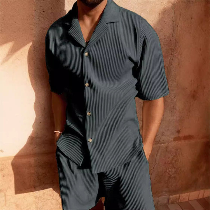 Herren kurzärmliges Hemd- und Shorts-Set mit strukturiertem Design Echoarchiv