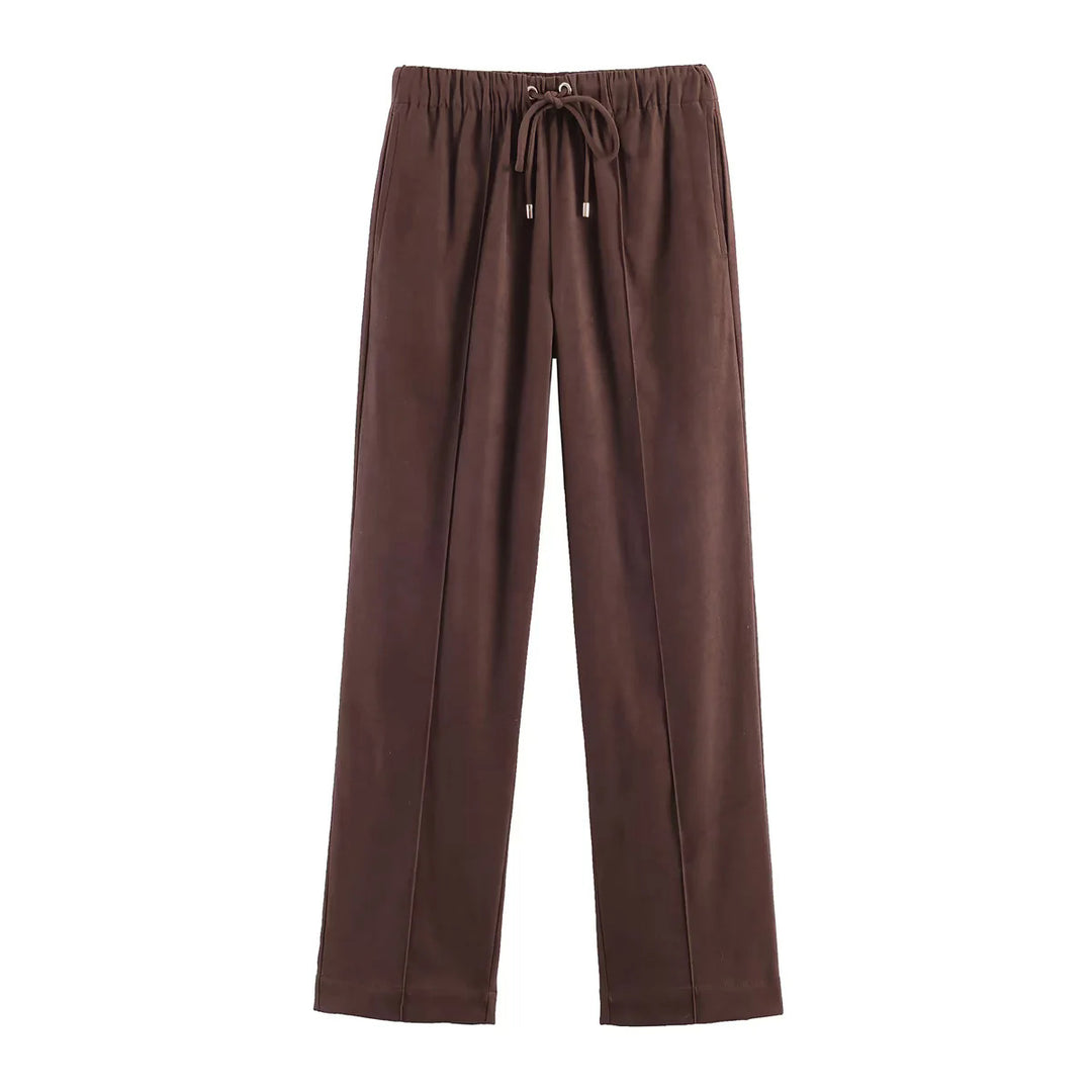 Damen nan gerade geschnittene Velourslederimitat-Hose mit Elastikbund und Kordel Echo Archiv