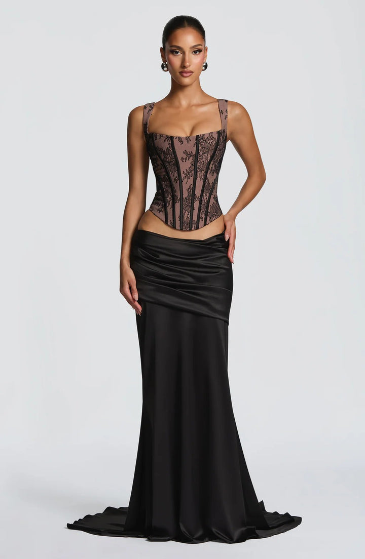 Damen Elegantes Abendkleid mit Korsett-Oberteil und drapiertem Rock Echo Archiv