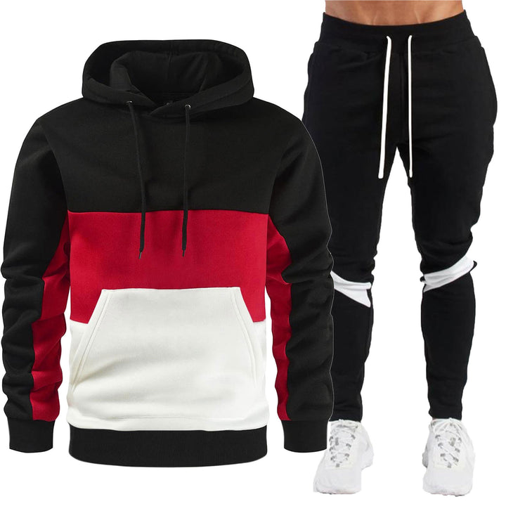 Herren sportives Hoodie- und Jogginghose-Set mit Kontrastblenden, Kängurutasche, elastischem Bund und schmal zulaufendem Bein – Cavarno