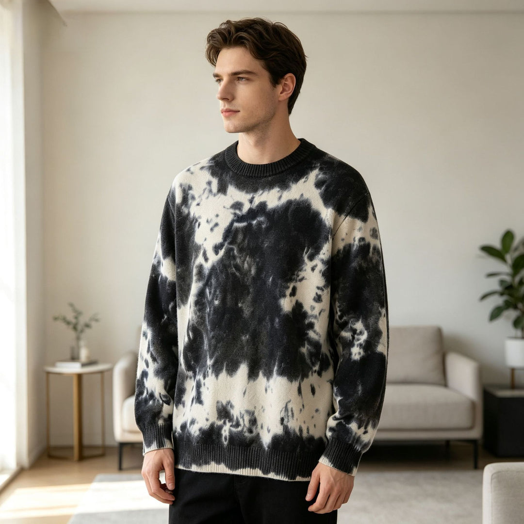 Herren Oversized Batik-Pullover mit Rundhalsausschnitt und Rippbündchen Echoarchiv