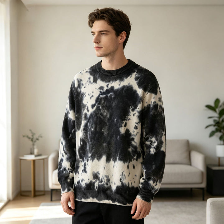Herren Oversized Batik-Pullover mit Rundhalsausschnitt und Rippbündchen Echoarchiv