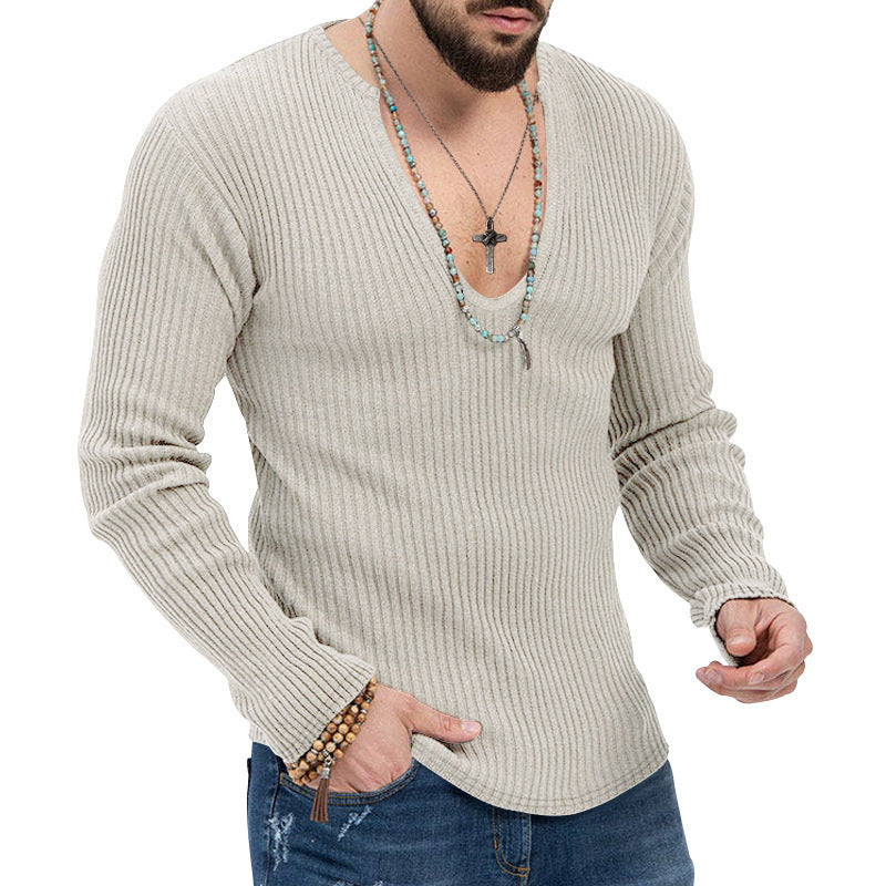 Herren Langarmshirt mit strukturiertem V-Ausschnitt und Rippdesign Echoarchiv