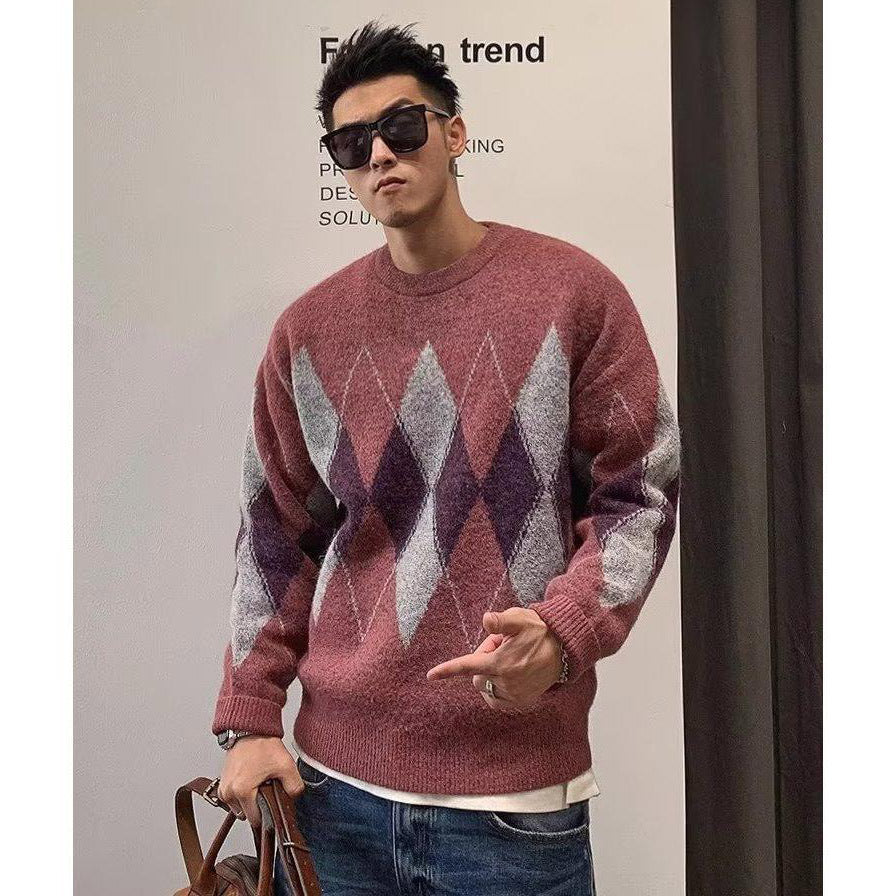 Damen Modischer Grobstrickpullover mit Rautenmuster Echoarchiv