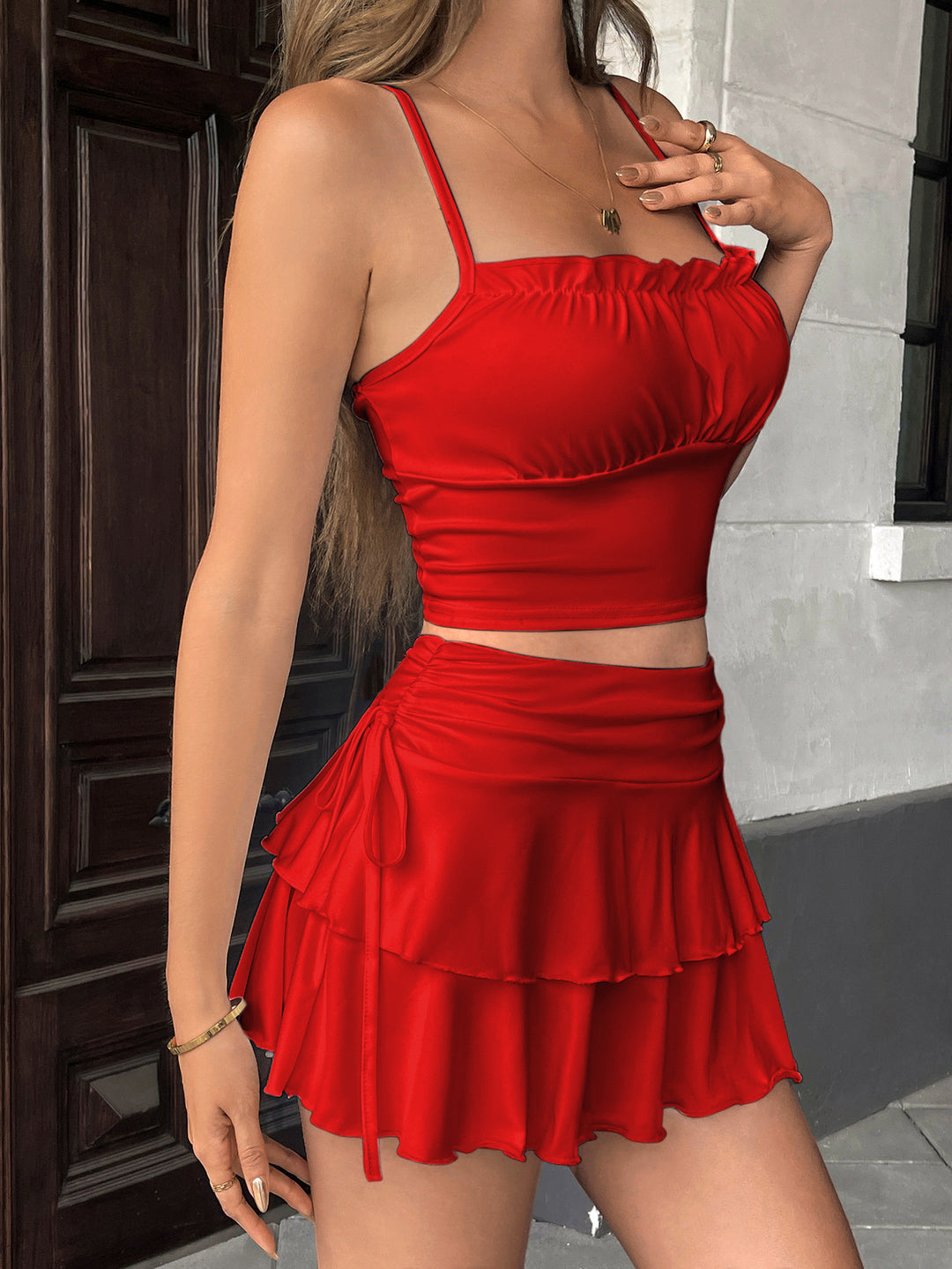 Damen Sommerliches Crop-Top und Mini-Rock Set Echo Archiv
