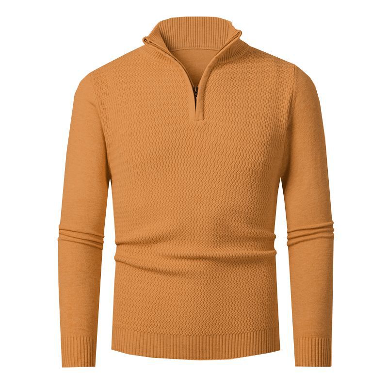 Herren eleganter Strickpullover mit Zipper und strukturiertem Wellen-Design Echoarchiv