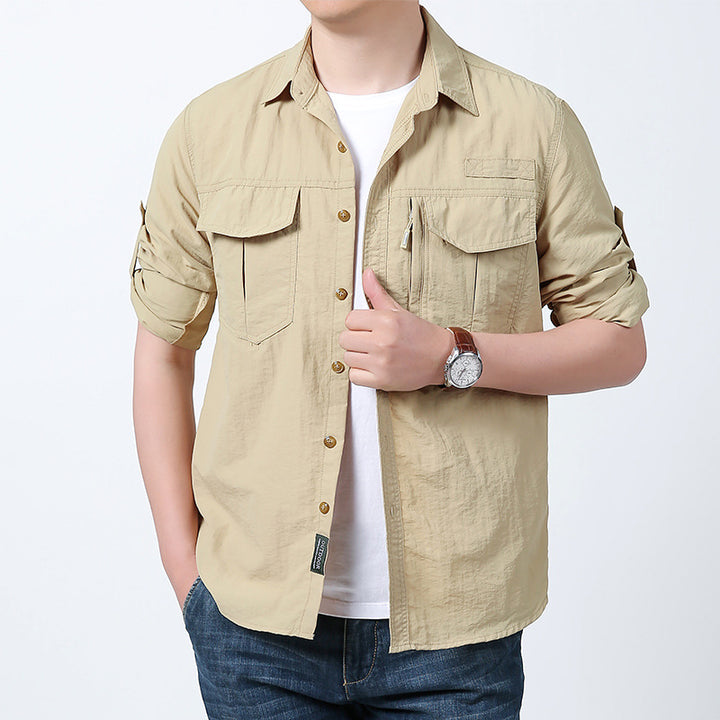 Herren nan langärmeliges Fieldshirt aus leichtem Ripstop mit multifunktionalen Brusttaschen und verdecktem Reißverschluss Echo Archiv
