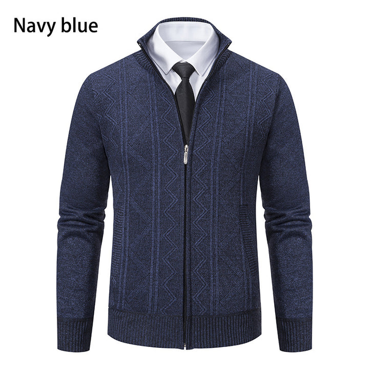 Herren modische Strickjacke mit strukturiertem Zopfdesign und hoher Stehkragen Echoarchiv