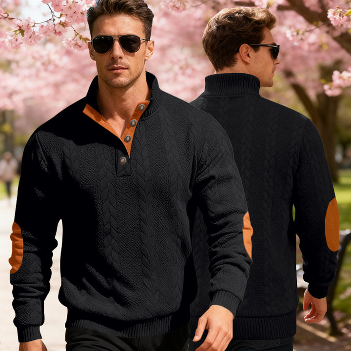 Herren modischer Strickpullover mit Stehkragen und Knopfleiste Echoarchiv