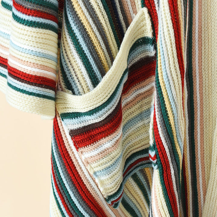 Damen Gestreifter Strickponcho mit Fransen und Eingrifftaschen Echo Archiv