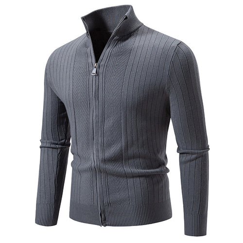 Herren eleganter Feinstrickpullover mit Stehkragen und Reißverschluss Echoarchiv
