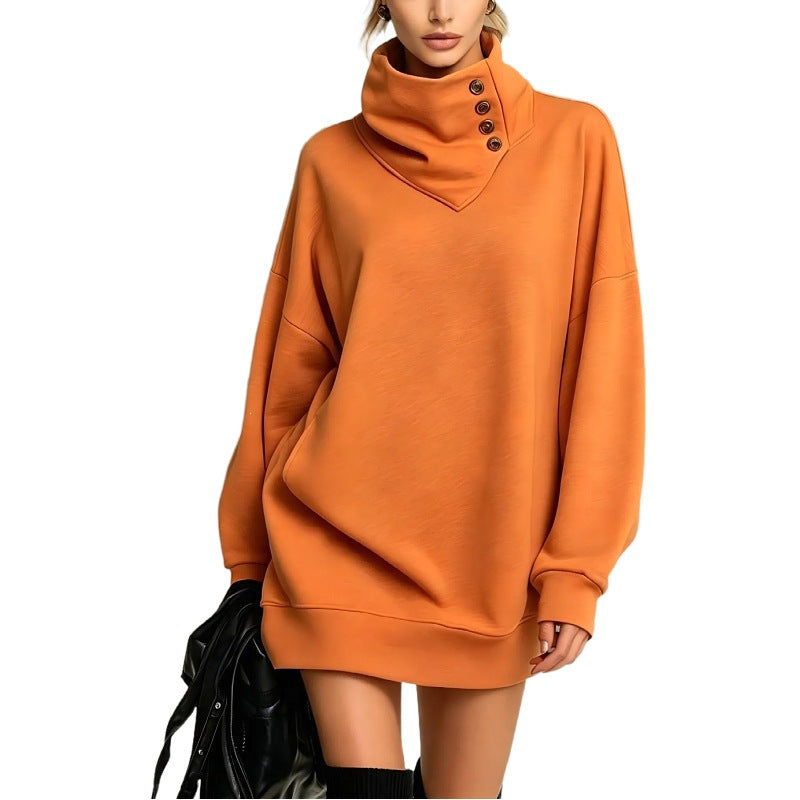 Damen Oversize Sweatshirtkleid mit hohem Knopfkragen Echo Archiv