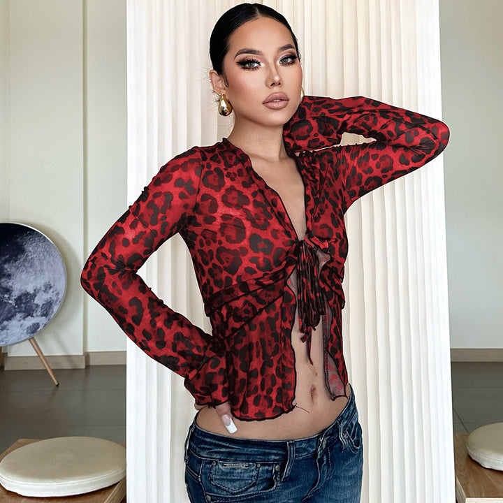 Damen leicht transparentes Oberteil mit Leopardenmuster Echo Archiv