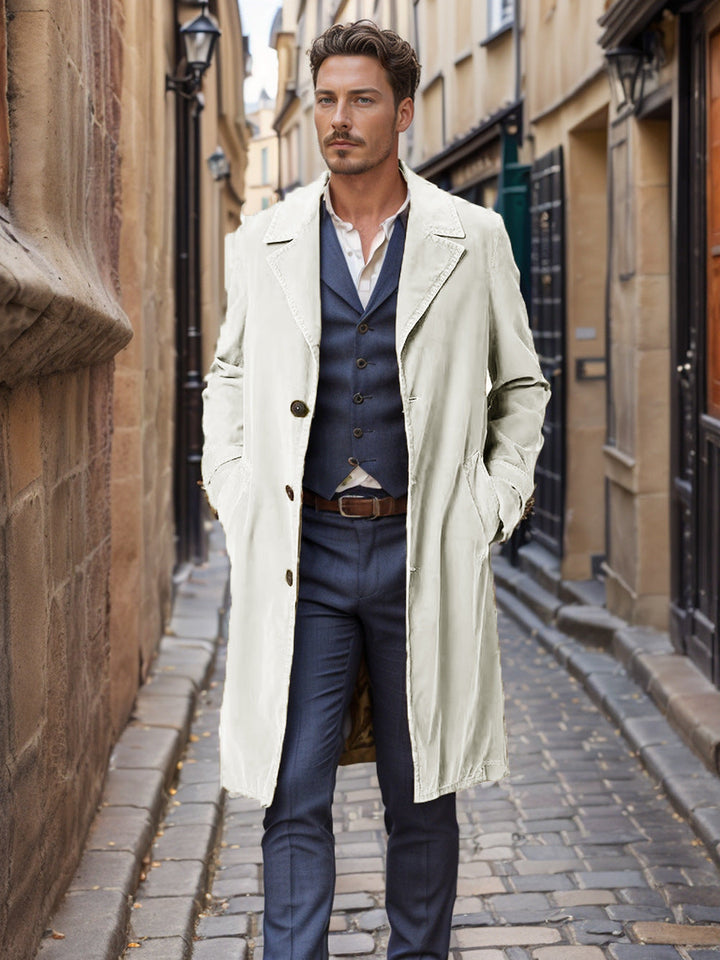 Herren eleganter Trenchcoat aus hochwertigem Gewebe mit praktischen Taschen Echoarchiv