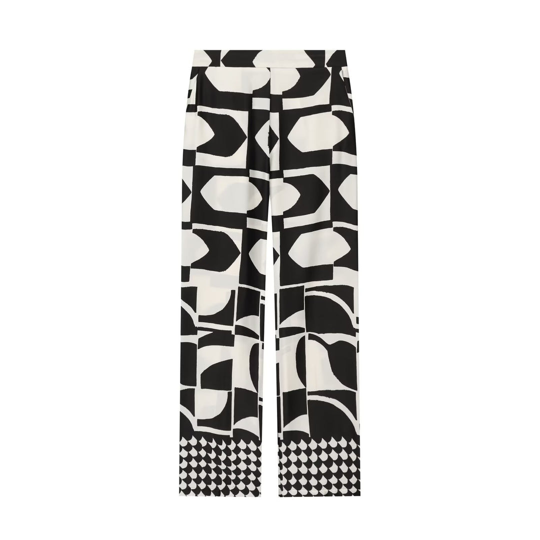 Damen Weite Palazzohose mit hoher Taille und grafischem Blockprint Echo Archiv