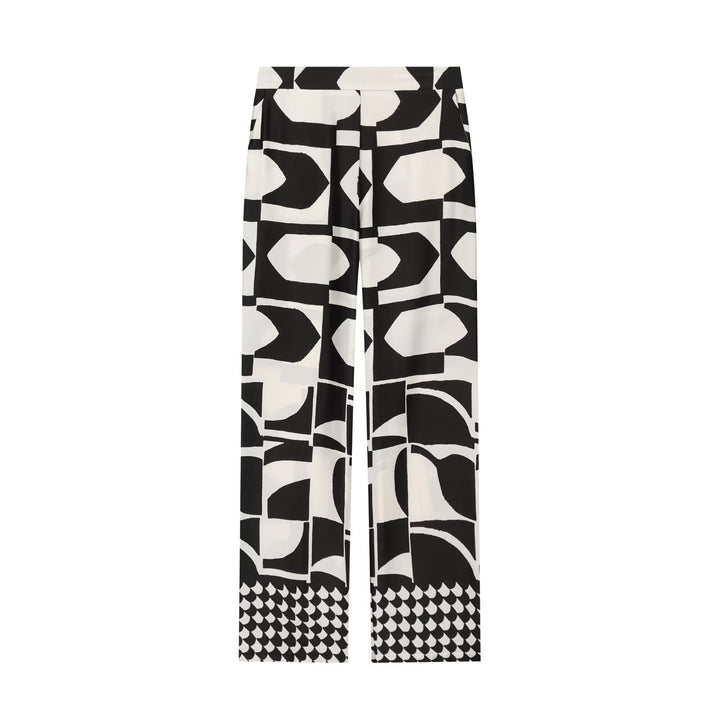 Damen Weite Palazzohose mit hoher Taille und grafischem Blockprint Echo Archiv
