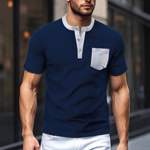 Herren nan atmungsaktives Waffel-Henleyshirt mit Stehkragen kurzer Knopfleiste und aufgesetzter Brusttasche Echo Archiv