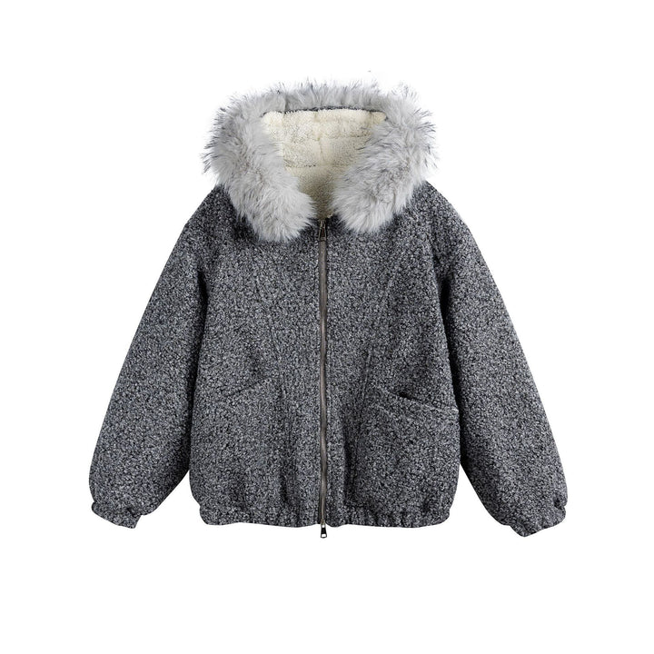 Damen Bouclé-Blousonjacke mit voluminösem Faux-Fur-Kragen und Thermofutter Echoarchiv